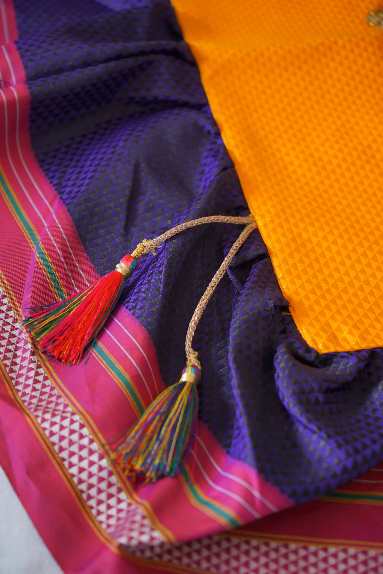 Handcrafted Paithani Violet Yellow Chaurang Aasan thumbnail 3