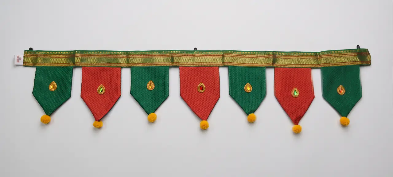Handcrafted Paithani Green Red Green Door Toran — made by Hirakani Foundation artisans, Nashik