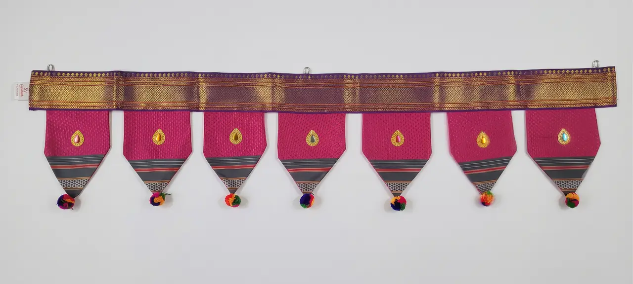 Handcrafted Paithani Magenta Border Purple Door Toran — made by Hirakani Foundation artisans, Nashik