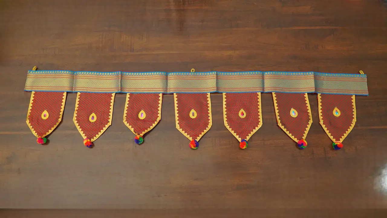 Handcrafted Paithani Maroon Door Toran thumbnail 2