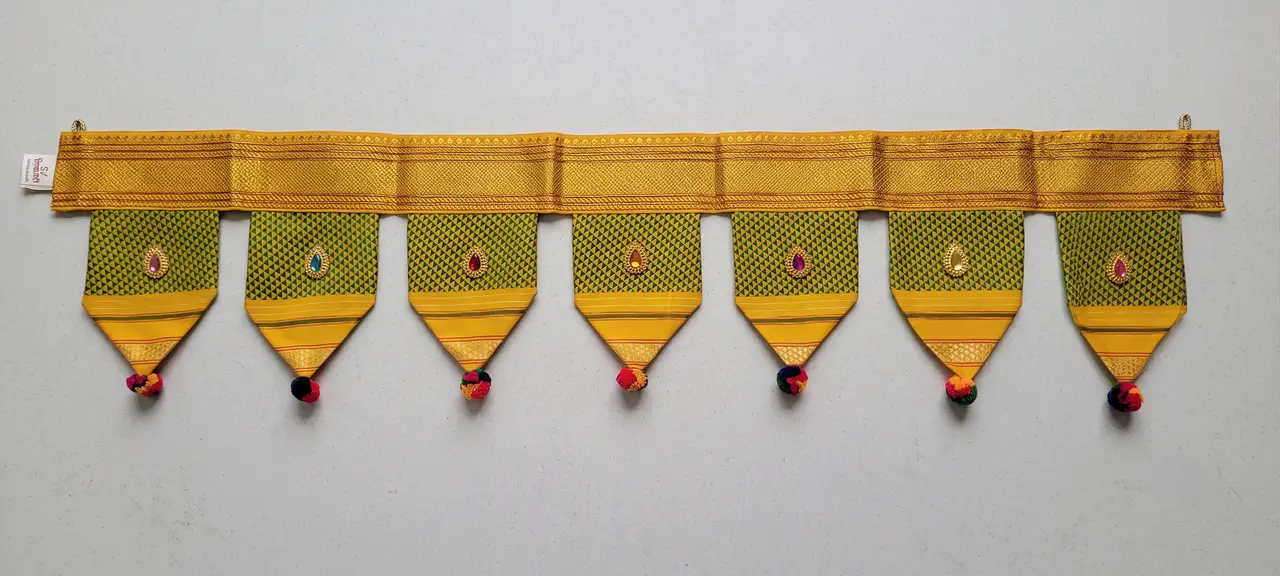 Handcrafted Paithani Olive Border Gold Door Toran — made by Hirakani Foundation artisans, Nashik