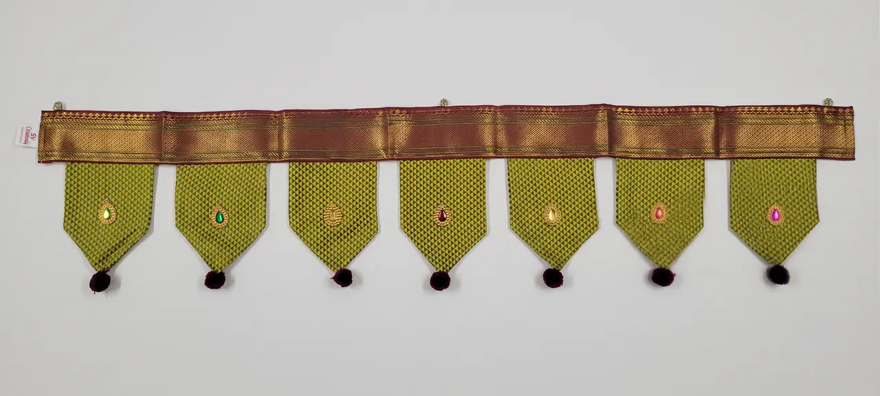 Handcrafted Paithani Olive Brown Door Toran — made by Hirakani Foundation artisans, Nashik
