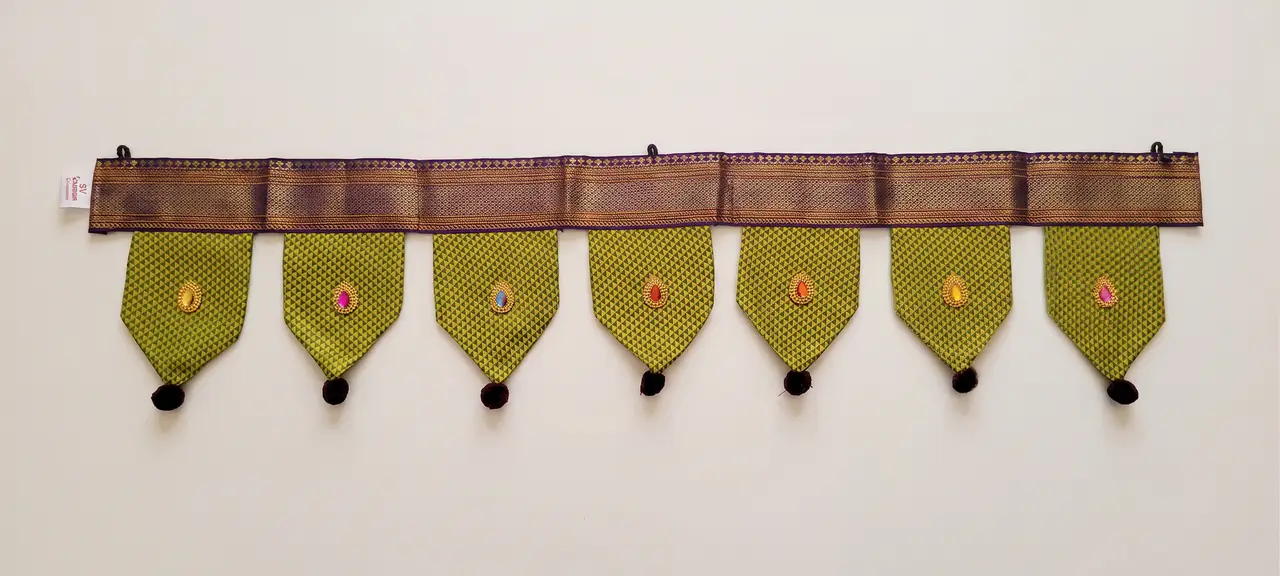 Handcrafted Paithani Olive Purple Door Toran — made by Hirakani Foundation artisans, Nashik
