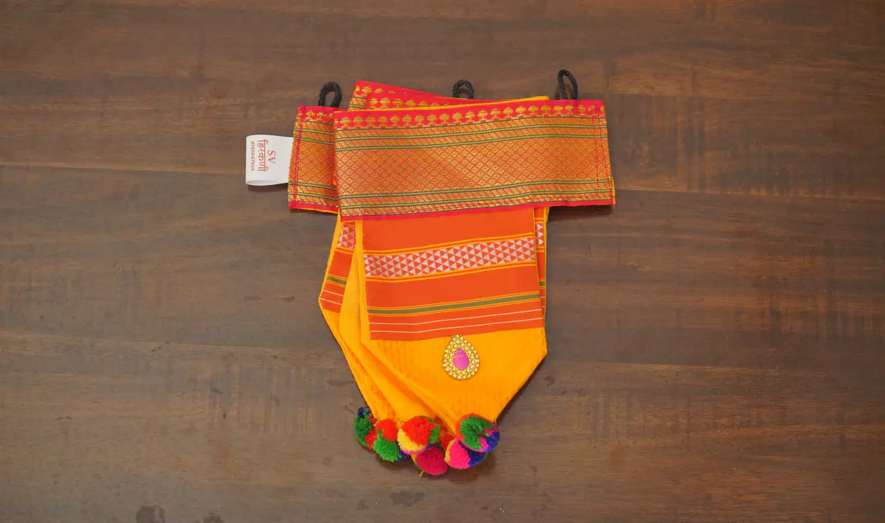 Handcrafted Paithani Orange Door Toran — made by Hirakani Foundation artisans, Nashik