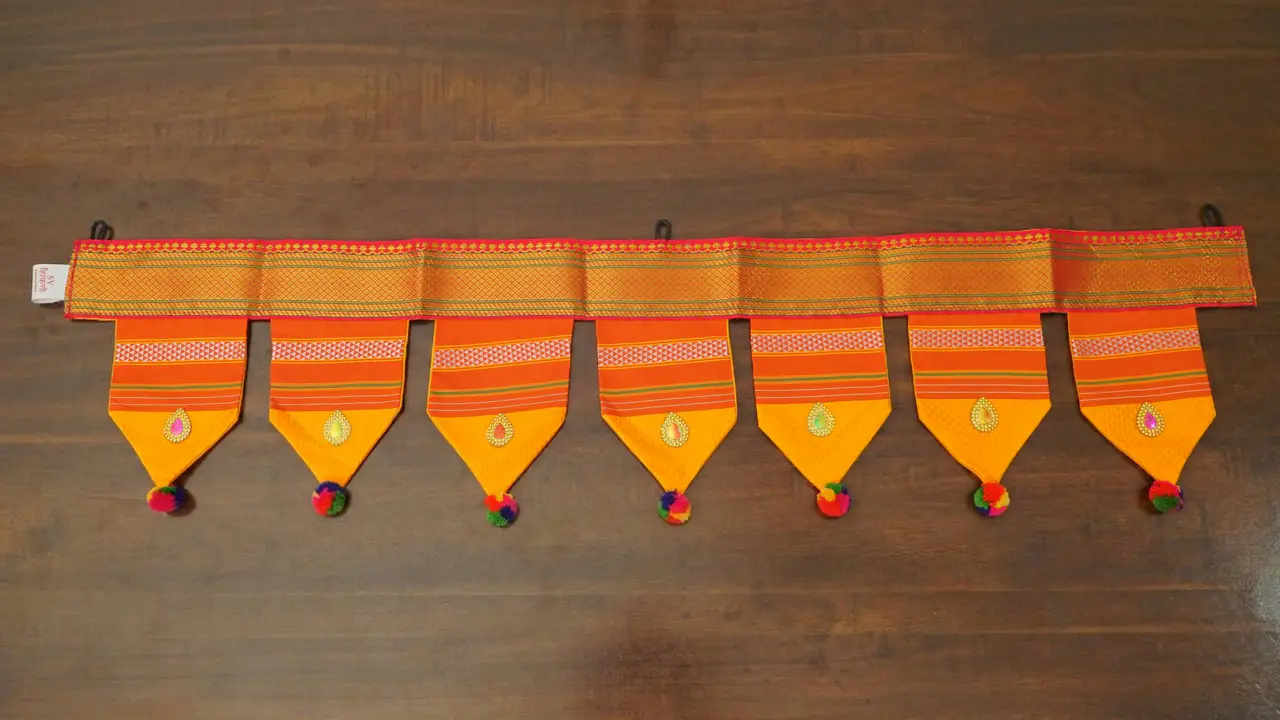 Handcrafted Paithani Orange Door Toran thumbnail 3