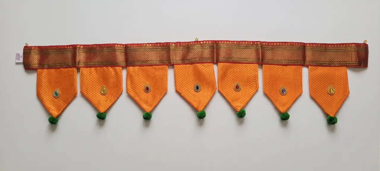 Handcrafted Paithani Orange Red Door Toran — made by Hirakani Foundation artisans, Nashik