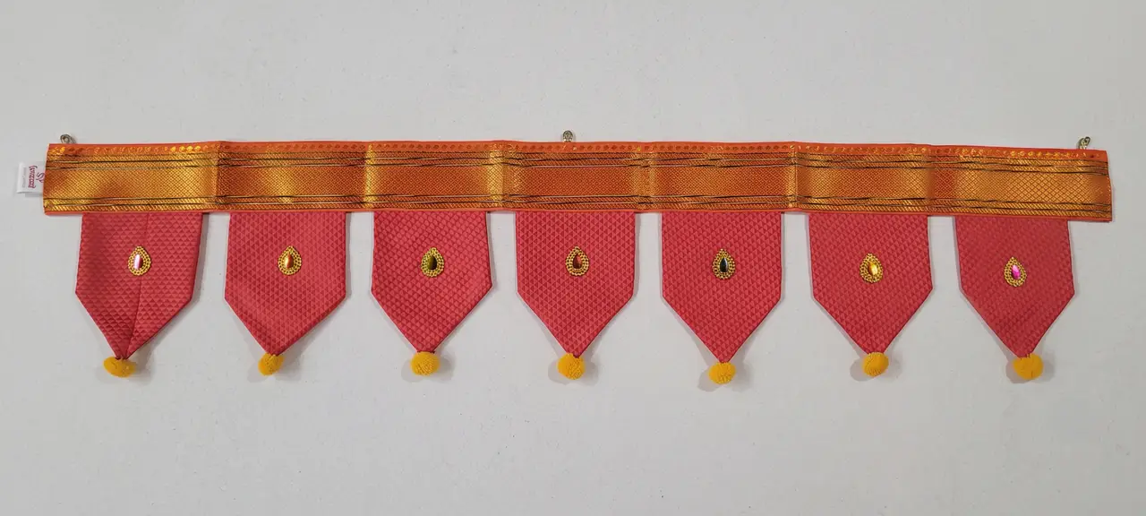 Handcrafted Paithani Peach Orange Door Toran — made by Hirakani Foundation artisans, Nashik