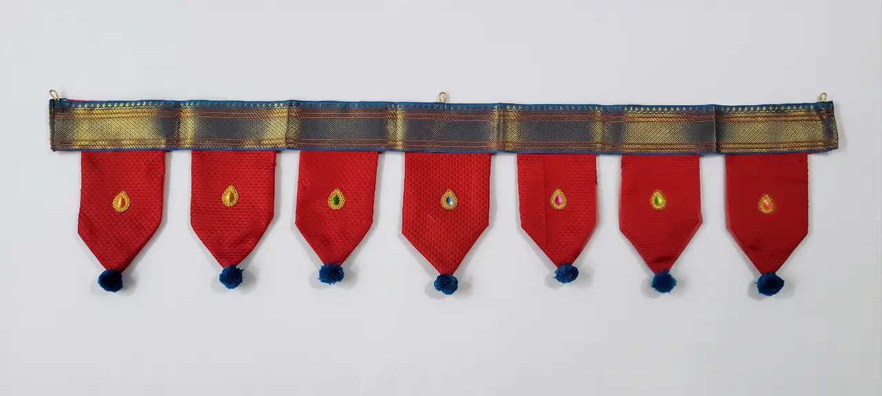 Handcrafted Paithani Red Blue Door Toran — made by Hirakani Foundation artisans, Nashik