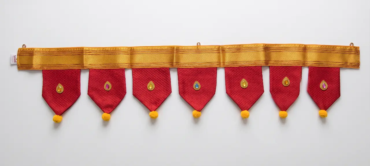 Handcrafted Paithani Red Gold Door Toran — made by Hirakani Foundation artisans, Nashik