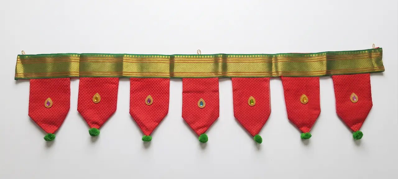 Handcrafted Paithani Red Green Door Toran — made by Hirakani Foundation artisans, Nashik