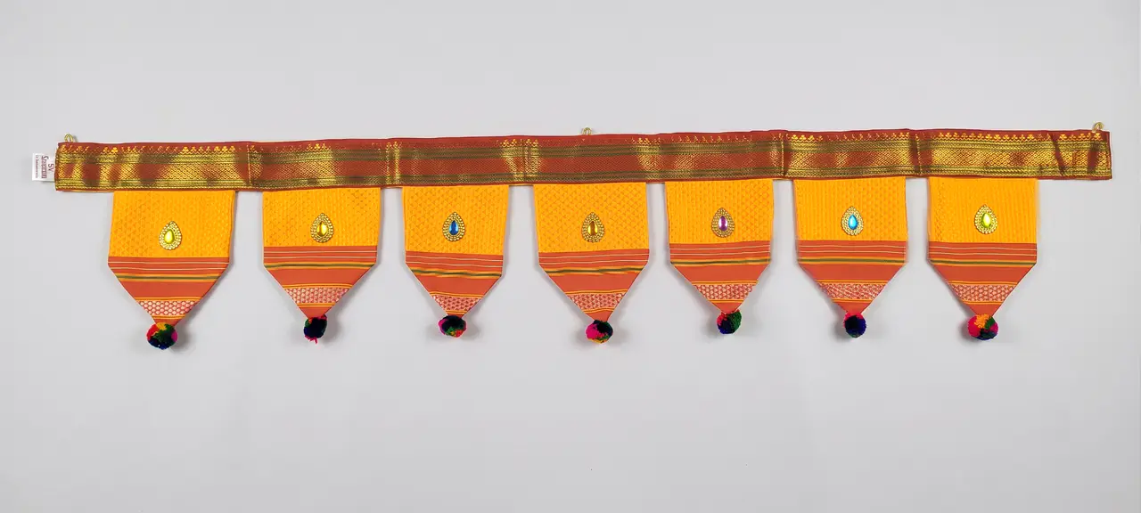 Handcrafted Paithani Yellow Border Gold Door Toran — made by Hirakani Foundation artisans, Nashik