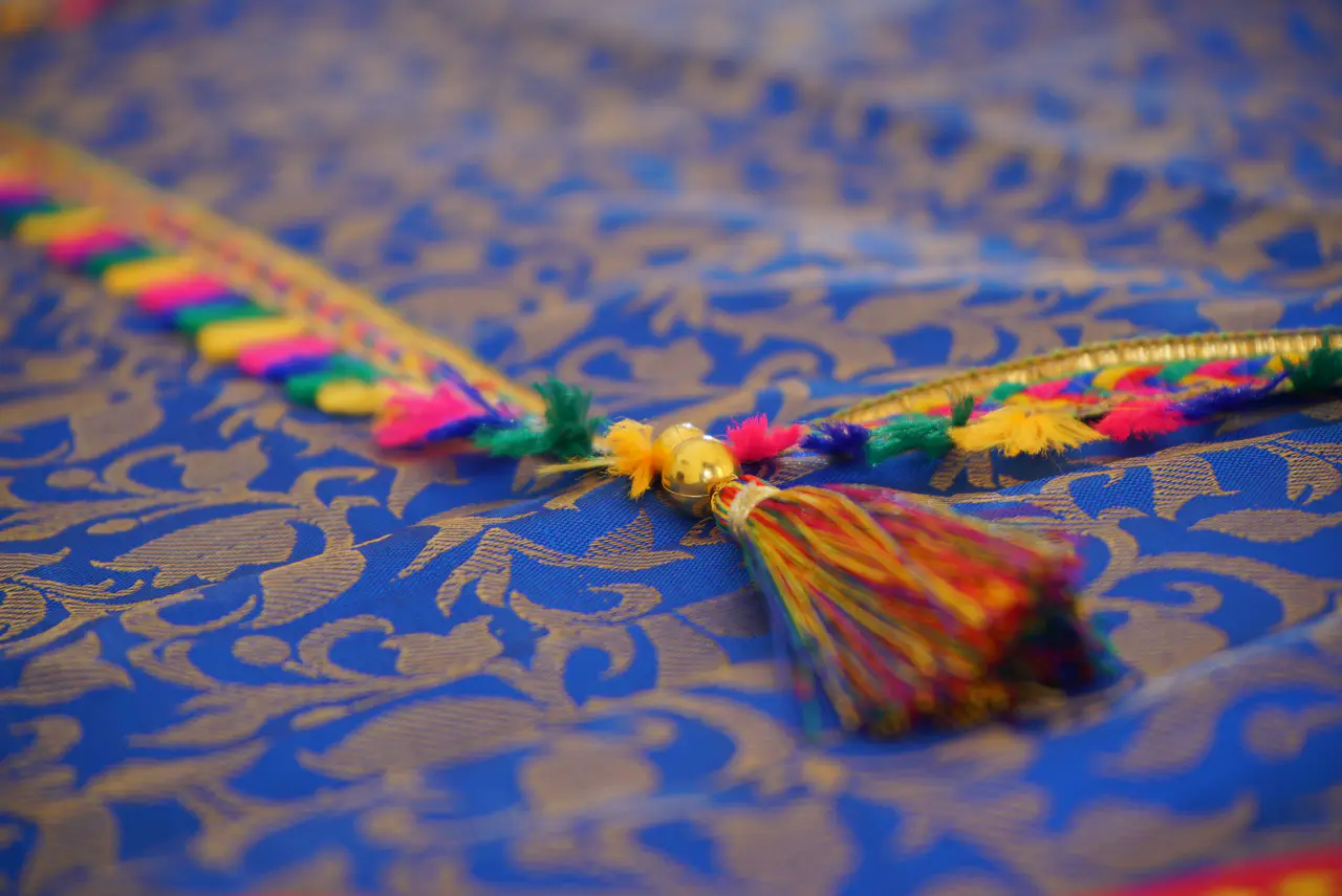 Handcrafted Paithani Blue Backdrop thumbnail 2