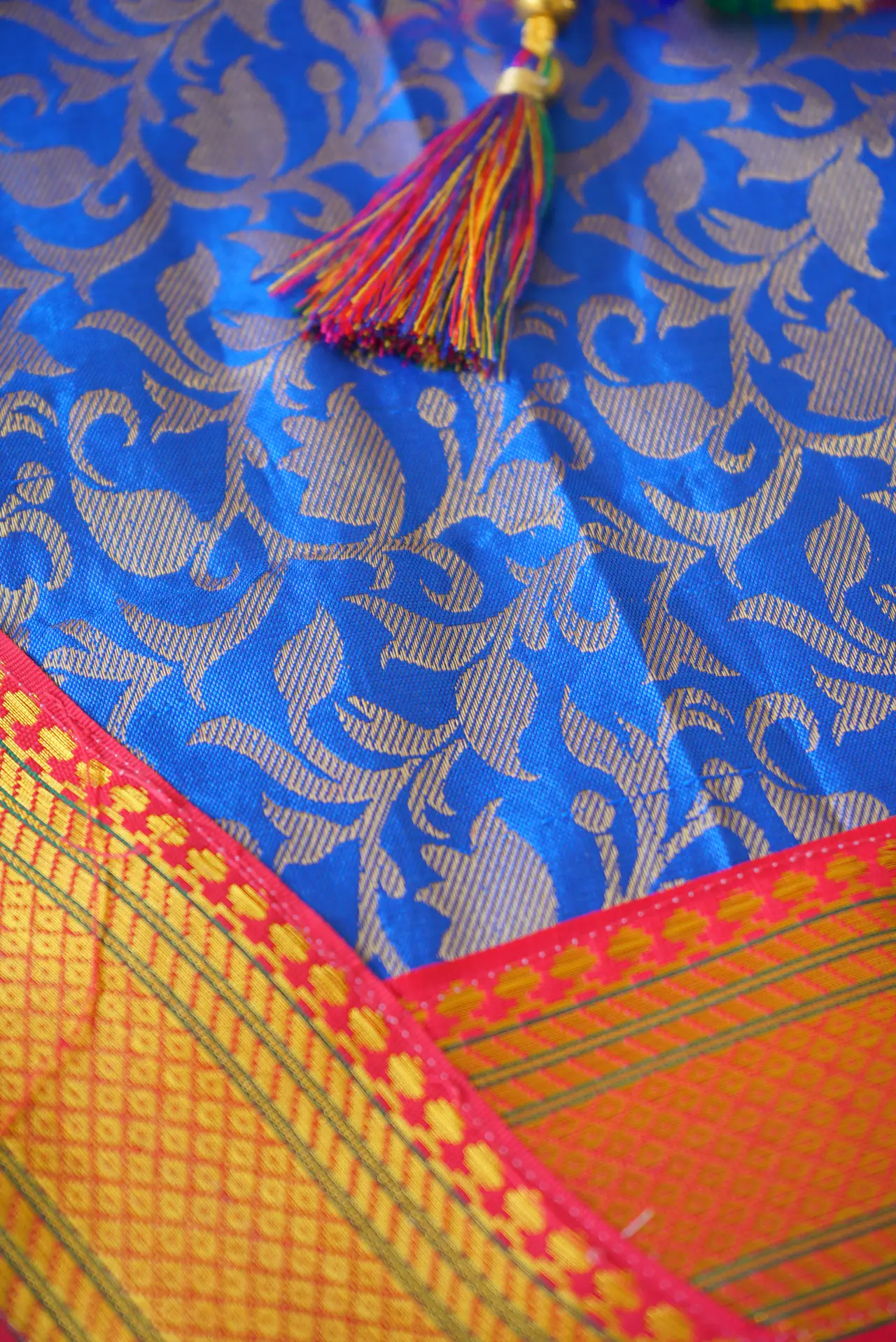 Handcrafted Paithani Blue Backdrop thumbnail 3