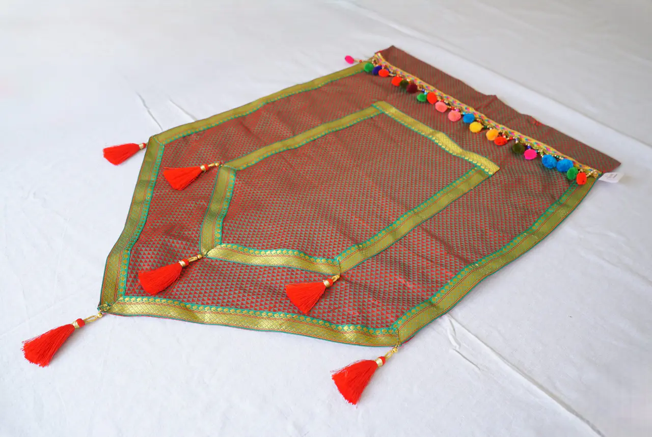 Handcrafted Paithani Brown Green Beeds Backdrop — made by Hirakani Foundation artisans, Nashik