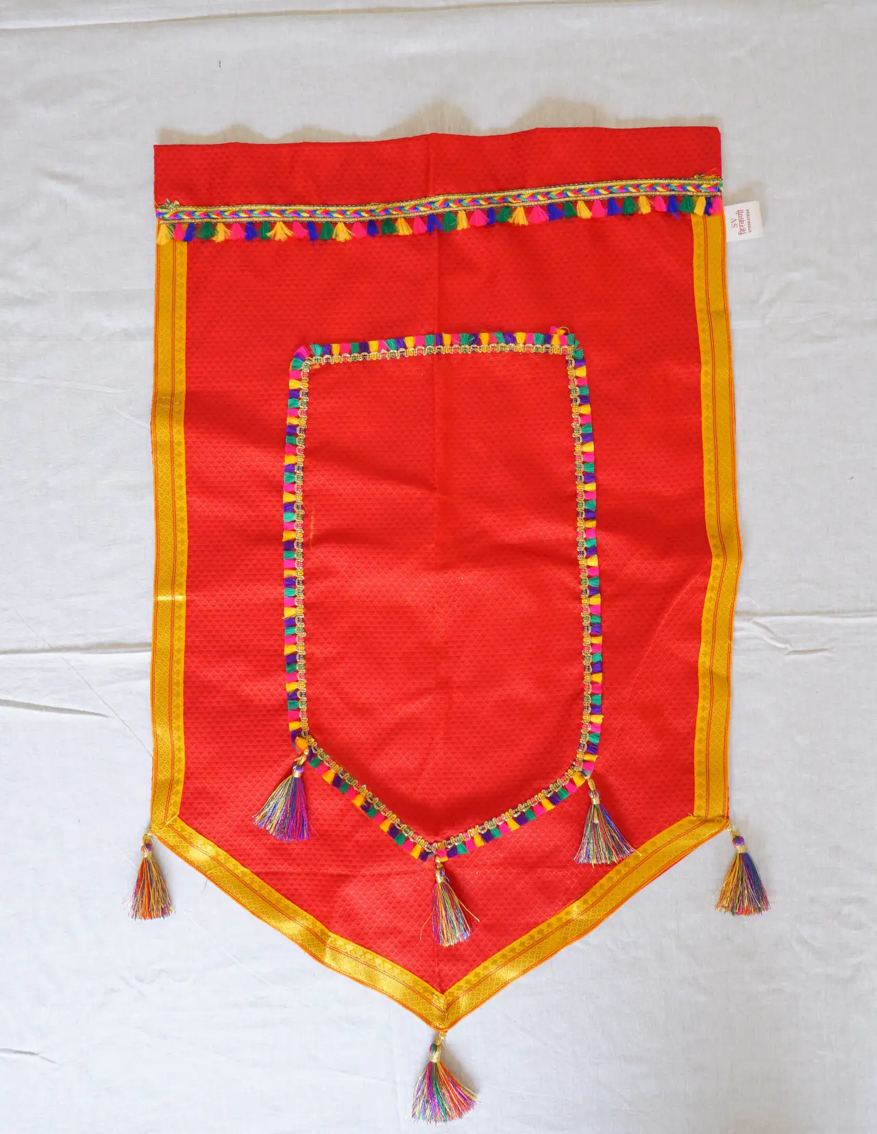 Handcrafted Paithani Red Thin Border Backdrop — made by Hirakani Foundation artisans, Nashik