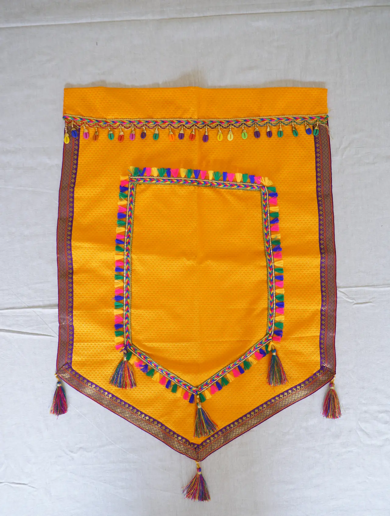 Handcrafted Paithani Yellow Backdrop — made by Hirakani Foundation artisans, Nashik